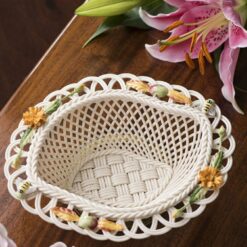 collectible Belleek Autumn Basket Handwoven china and hand-painted decorations.