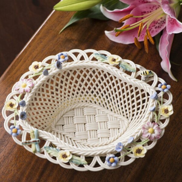 collectible Belleek Summer Basket Handwoven china and hand-painted decorations.