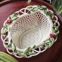 collectible Belleek Winter Basket Handwoven china and hand-painted decorations.