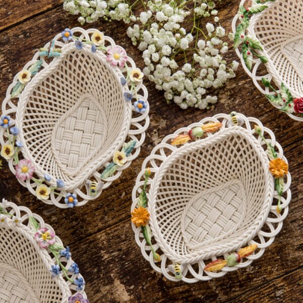 collectible Belleek Season Basket Handwoven china and hand-painted decorations. Spring Summer Autumn