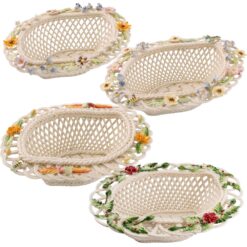 collectible Belleek Season Basket Handwoven china and hand-painted decorations. Spring Summer Autumn Winter