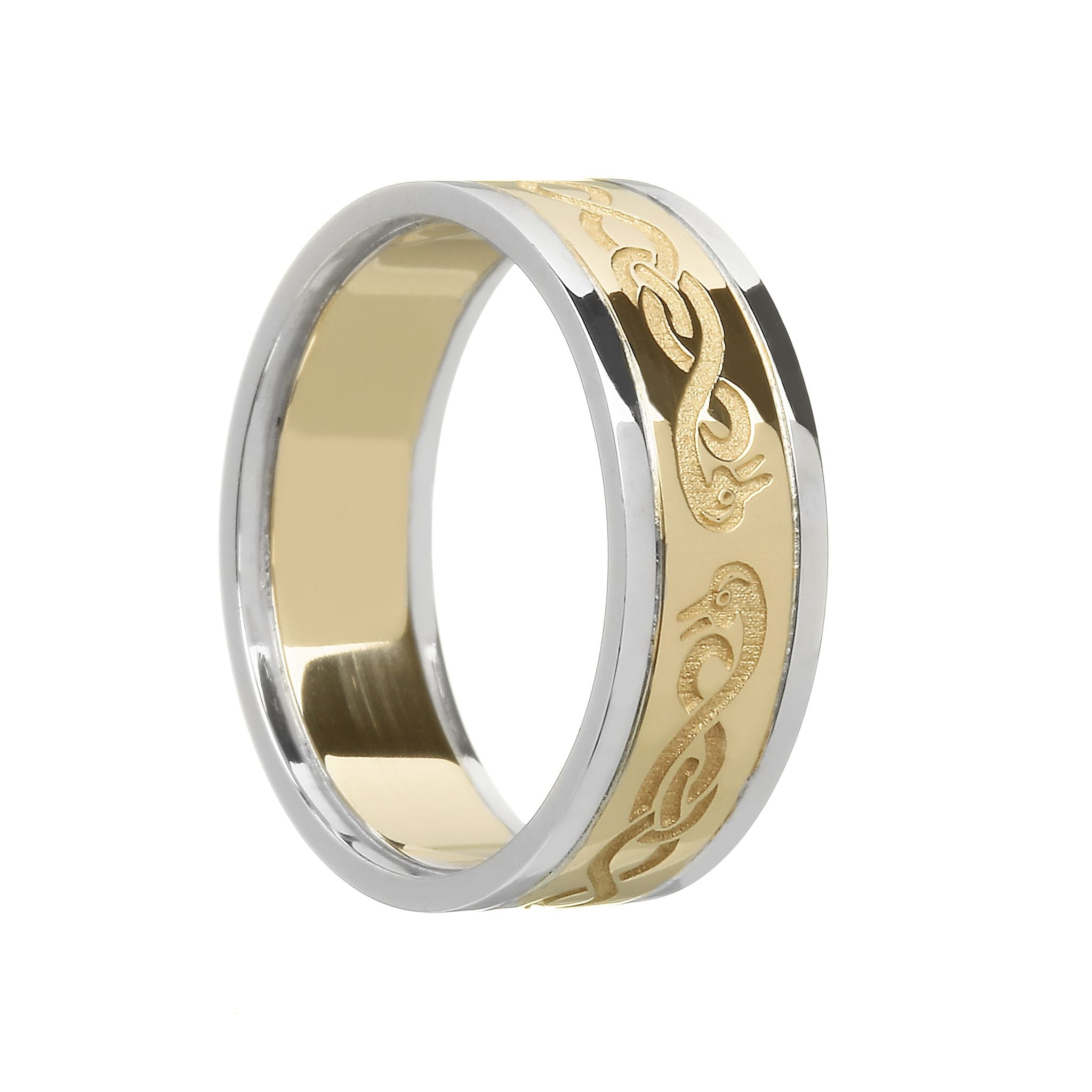 Ladies Celtic LeCheile Wedding Ring with Trims Yellow Gold White Trims