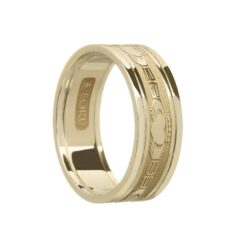 Ladies Claddaghs Wedding Band Yellow Gold with Yellow Rails