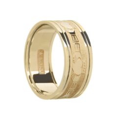Gents Claddaghs Wedding Band Yellow Gold with Yellow Rails