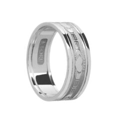 Ladies Claddaghs Wedding Band White Gold with White Rails
