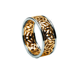 Ladies Trinity Knot Filigree Wedding Band Yellow with White Rails