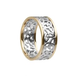 Gents Trinity Knot Filigree Wedding Band White with Yellow Rails