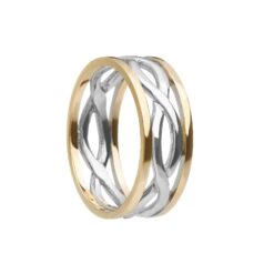 Gents Celtic Infinity Wedding Band White with Yellow Rails
