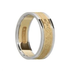 Ladies Celtic Cross Wedding Band Yellow with White Rails