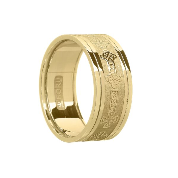 Gents Celtic Cross Wedding Band Yellow Gold with Yellow Rails