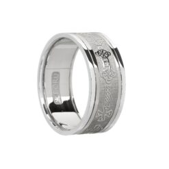 Gents Celtic Cross Wedding Band White Gold with White Rails