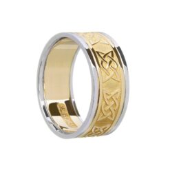 Gents Lovers Knot Wedding Band Yellow with White Rails
