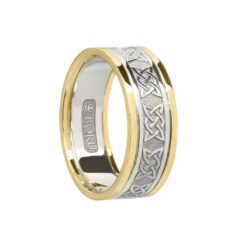 Ladies Lovers Knot Wedding Band White with Yellow Rails