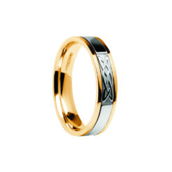 Contemporary Lovers Knot Center Detail Wedding Band Yellow Band with White Center Ring