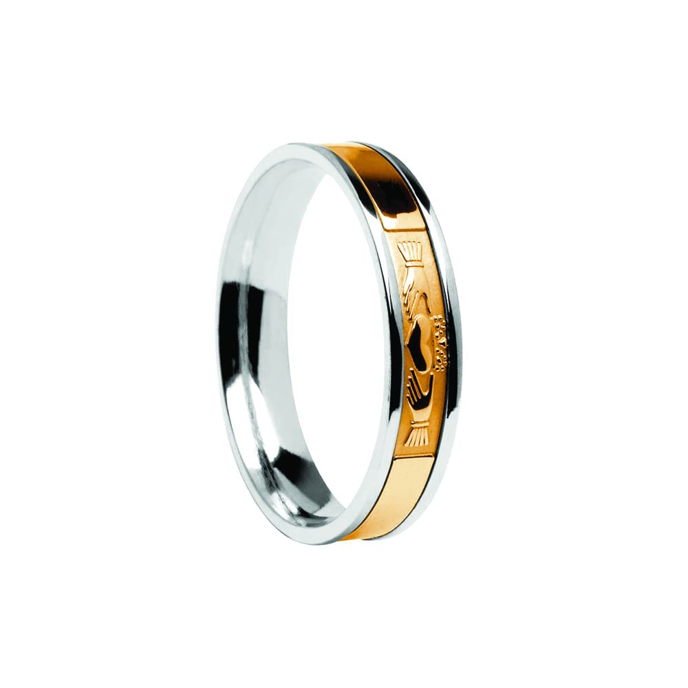 Gents Wedding Ring with Claddagh Center Detail • Irish Traditions