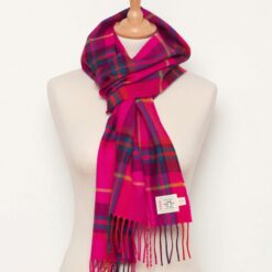 Hot Pink Check Merino Woven Wool Scarf