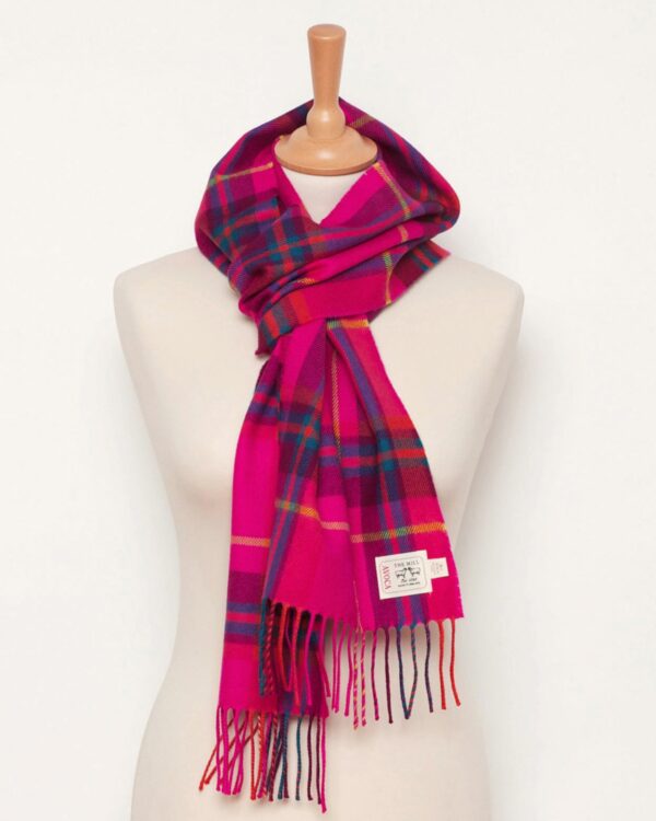 Hot Pink Check Merino Woven Wool Scarf