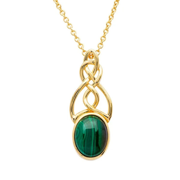 Irish Gold Vermeil Celtic Necklace with Malachite Stone