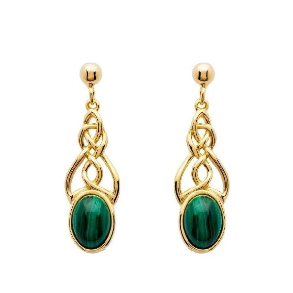 Malachite and gold vermeil celtic drop earrings