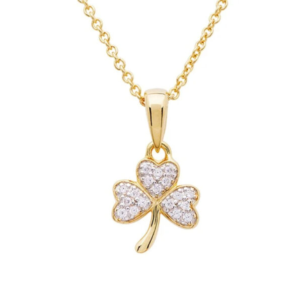 gold vermeil shamrock necklace with cubic zirconia stones