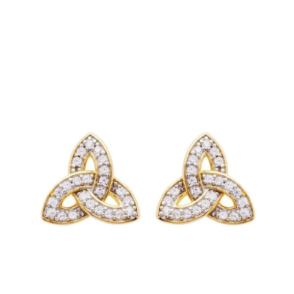 irish gold vermeil trinity knot earrings with cubic zirconia stones