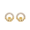 Irish Gold Vermeil Claddagh Stud Earrings with Cubic Zirconias