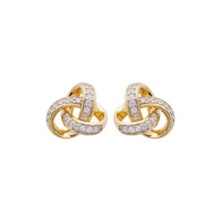 Gold Vermeil Round Trinity Stud Earrings Studded with Cubic Zirconias