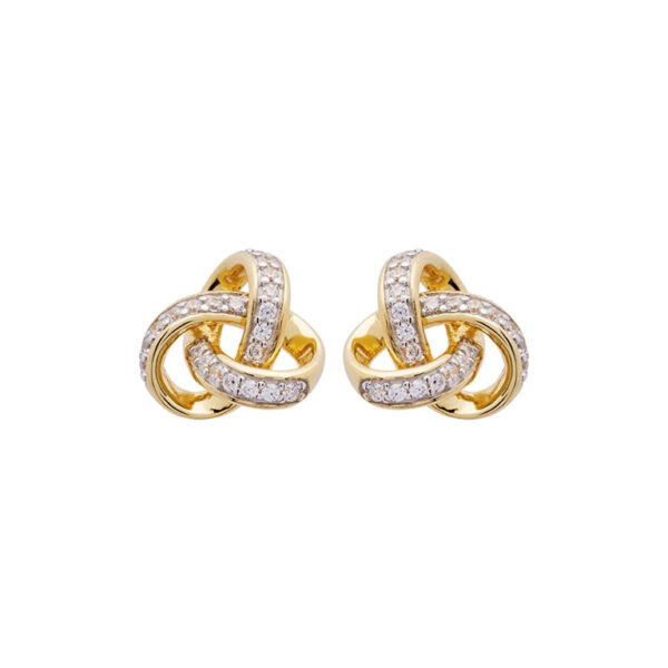 Gold Vermeil Round Trinity Stud Earrings Studded with Cubic Zirconias