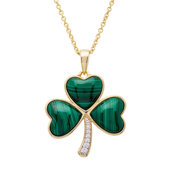 irish gold vermeil shamrock necklace with malachite green stones