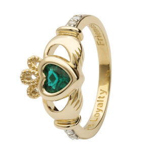 14K Yellow Gold May Claddagh Birthstone Ring