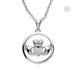 Platinum Plate White Claddagh Pendant