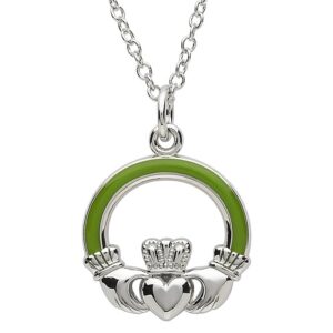 Platinum Plated Claddagh Pendant Green