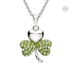 Platinum Plated Periodt Shamrock Pendant with Swarovski Crystals