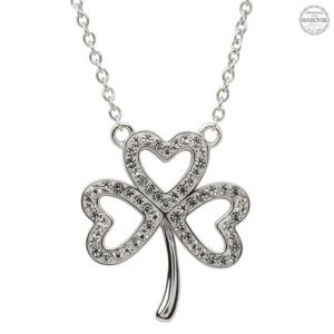 Platinum Plated White Shamrock Pendant