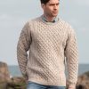 Aran Crafts Kildare Merino Wool Unisex Irish Sweater, Irish Oatmeal