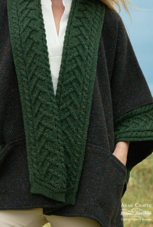 Aran Crafts Ashbourne Irish Tweed Cape, Green Aran Knit - Image 3