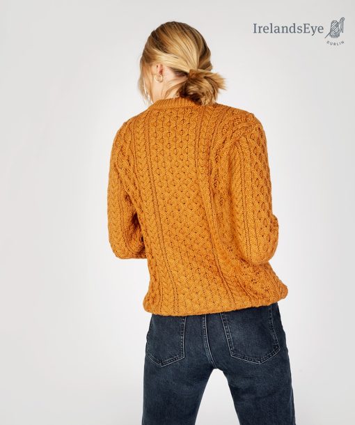 Blasket Honeycomb Stitch Aran Crewneck Irish Sweater, Golden Ochre - Image 2