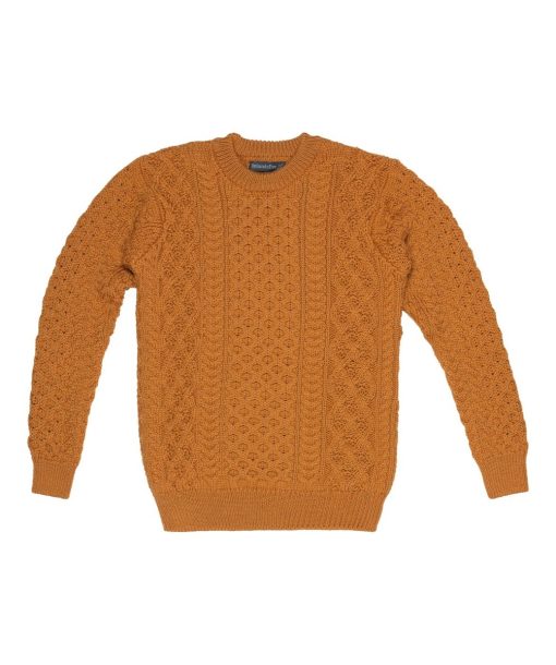 Blasket Honeycomb Stitch Aran Crewneck Irish Sweater, Golden Ochre - Image 5