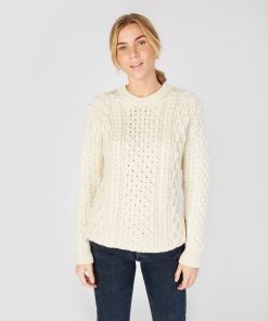 Blasket Honeycomb Stitch Aran Crewneck Irish Sweater, Natural