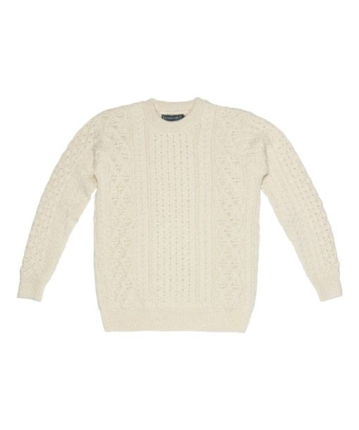 Blasket Honeycomb Stitch Aran Crewneck Irish Sweater, Natural - Image 5