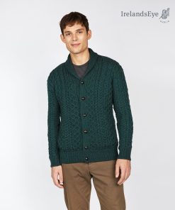 Woodford Aran Irish Cardigan Sweater, Evergreen