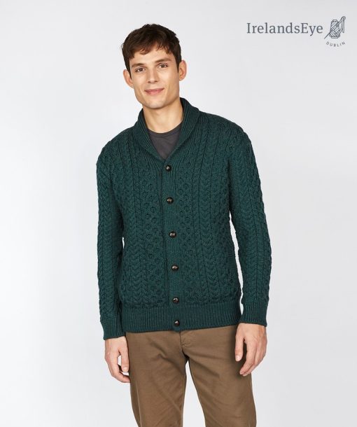 Woodford Aran Irish Cardigan Sweater, Evergreen