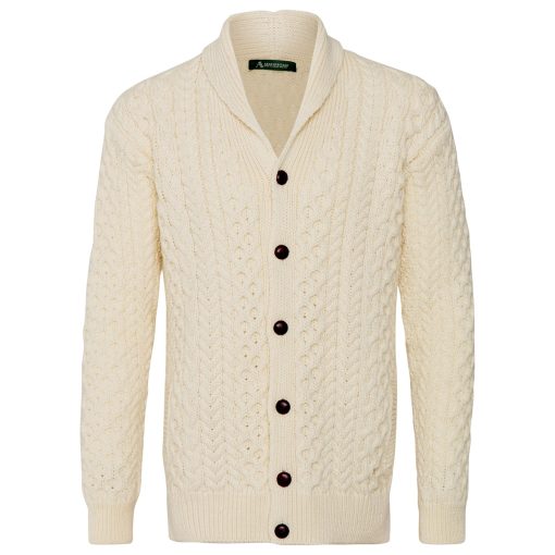 Woodford Aran Irish Cardigan Sweater, Natural - Image 4