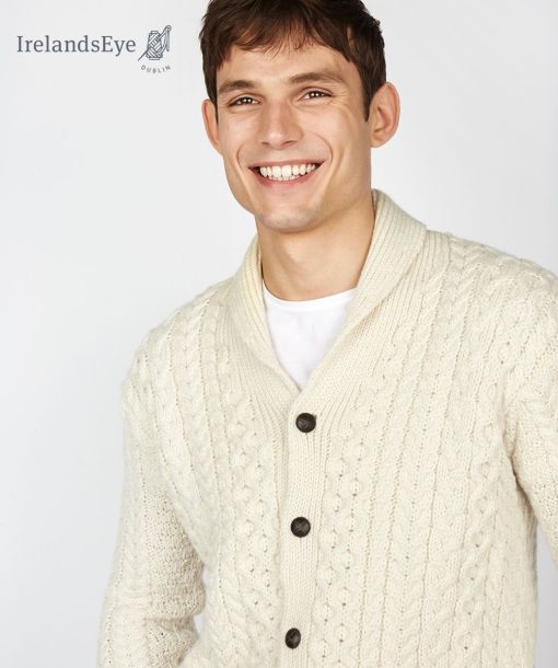 Woodford Aran Irish Cardigan Sweater, Natural - Image 3