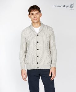 Woodford Aran Irish Cardigan Sweater, Silver Marl