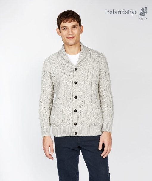 Woodford Aran Irish Cardigan Sweater, Silver Marl