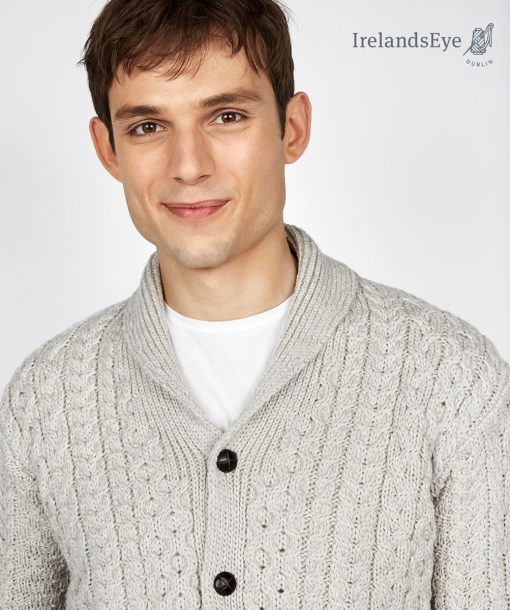 Woodford Aran Irish Cardigan Sweater, Silver Marl - Image 2