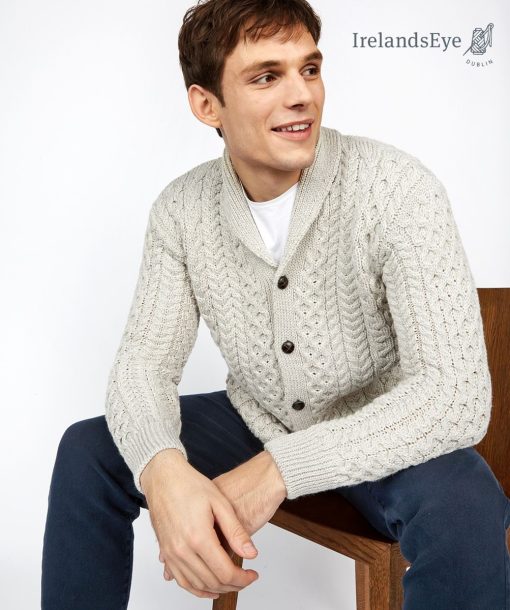Woodford Aran Irish Cardigan Sweater, Silver Marl - Image 3