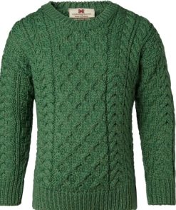 Kids Irish Aran Merino Wool Sweater, Green