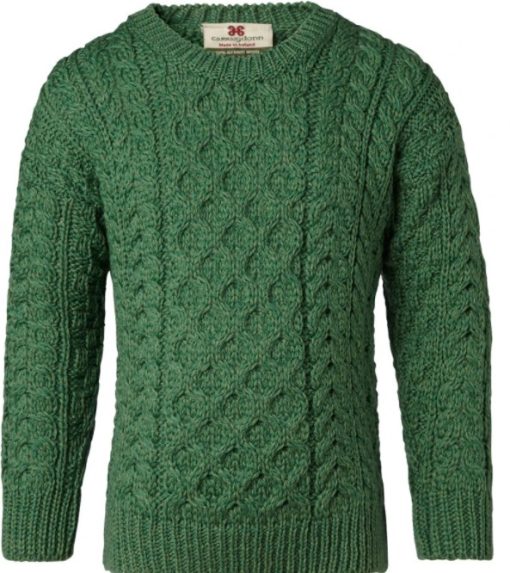Kids Irish Aran Merino Wool Sweater, Green
